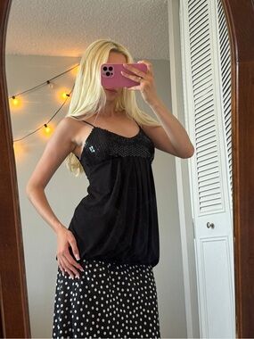 Y2K  Black Sequin-Trim Camisole Tank Tunica